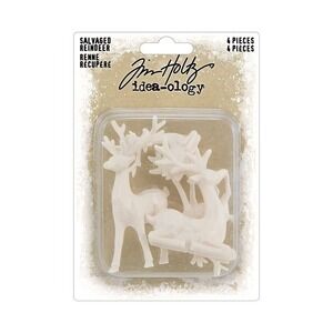 Tim Holtz Idea-ology Salvaged Reindeer 4 Piece White Resin Figurines TH94165